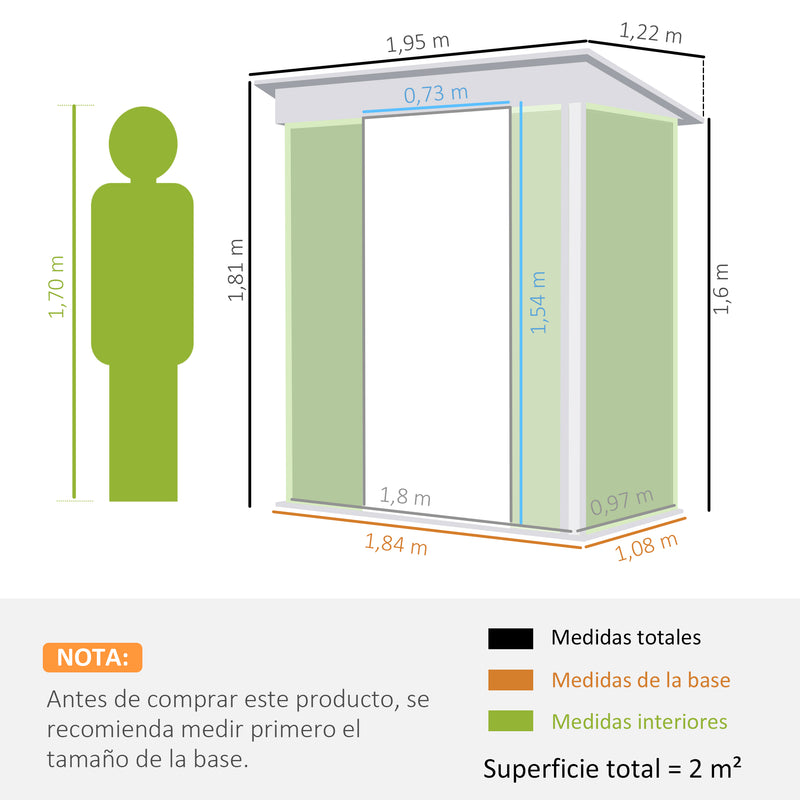 Abrigo de Jardim 2 m² 195x122x181,5 cm Abrigo de Armazenamento Metálico com Porta de Correr 2 Janelas e Anti-UV para Armazenar Ferramentas Pátio Exterior Cinza Escuro