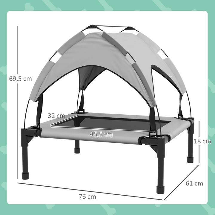 Cama para Cães Elevada com Toldo Cama para Cães Médios com Estrutura de Aço e Bolsa de Transporte para Interior e Exterior 76x61x69,5 cm Cinzento Claro