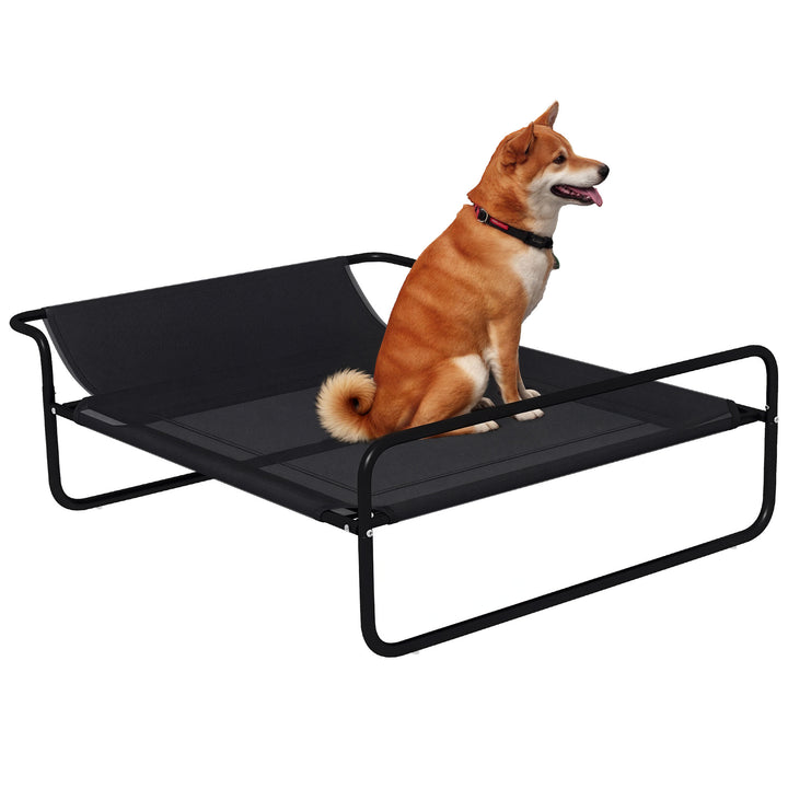 Cama Elevada para Cães Respirável para Cães Pequenos 106x81x33 cm Tecido de Textilene Encosto Inclinável Estrutura Metálica Interior/Exterior Preto