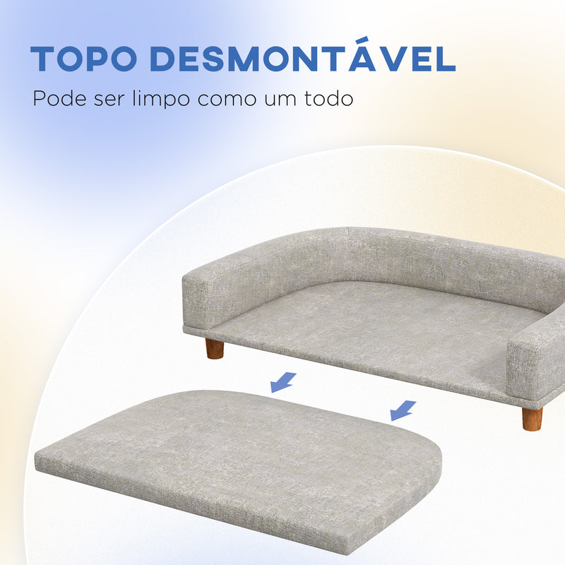 Sofá para Cães Cama Elevada para Cães Estofada com Almofada Lavável e Pés de Madeira de Pinho Carga Máxima 40 kg 98x67x25 cm Cinza