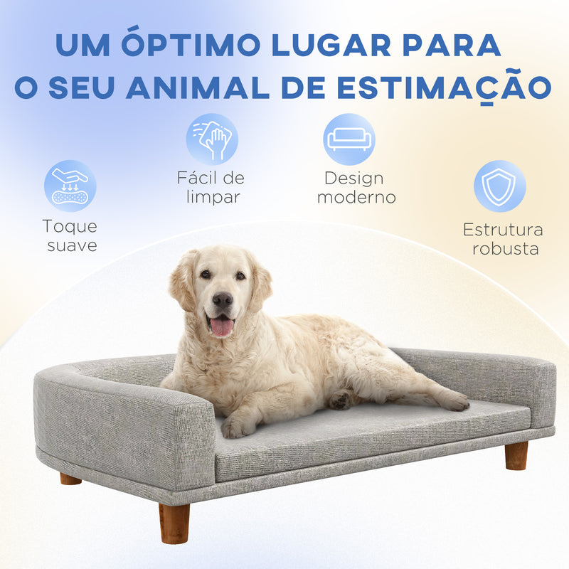 Sofá para Cães Cama Elevada para Cães Estofada com Almofada Lavável e Pés de Madeira de Pinho Carga Máxima 40 kg 98x67x25 cm Cinza