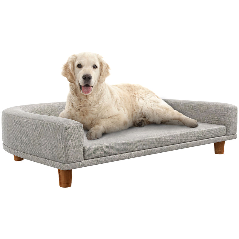 Sofá para Cães Cama Elevada para Cães Estofada com Almofada Lavável e Pés de Madeira de Pinho Carga Máxima 40 kg 98x67x25 cm Cinza