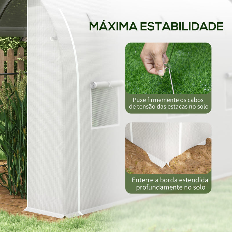 Estufa Tipo Túnel 3x2x2 m Estufa de Jardim com 3 Portas e 6 Janelas Enroláveis Estufa com Teto Curvo para Cultivo de Plantas Flores Branco