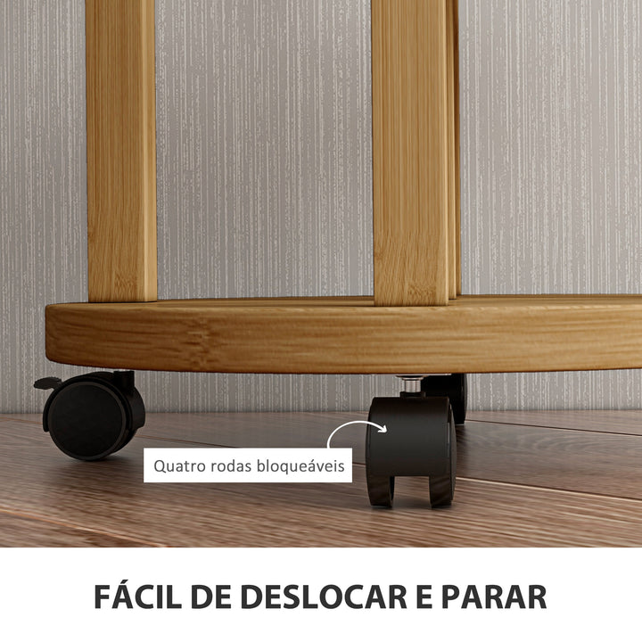 Suporte para Plantas em Bambu com Rodas de 5 Níveis Estante Redonda para Plantas para Cantos Suporte para Vasos Interior e Exterior 33x33x90 cm Madeira