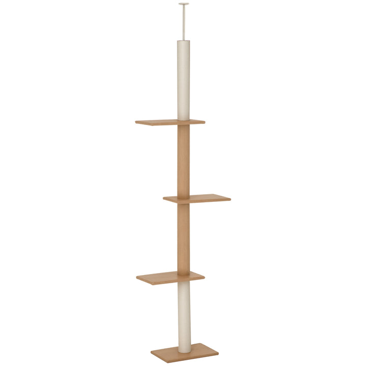 Arranhador para Gatos de Chão ao Teto 43x27x228-260 cm Torre para Gatos com Altura Ajustável 4 Plataformas e Poste de Sisal Marrom Claro