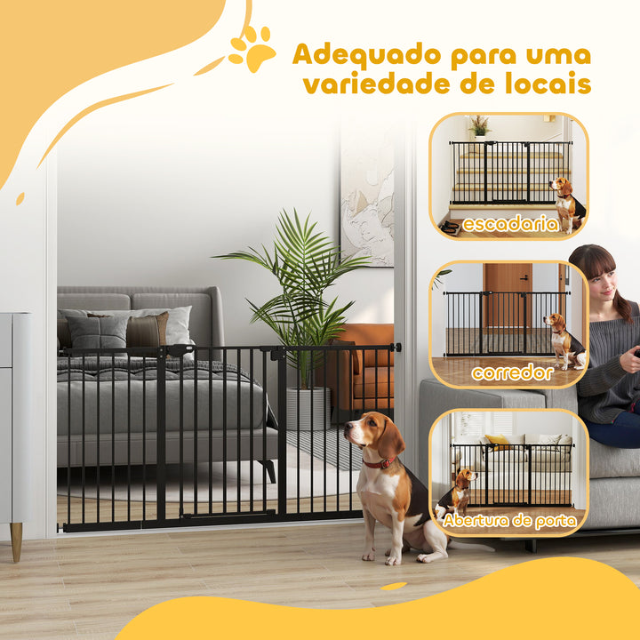 Barreira de Segurança Extensível para Portas e Escadas Barreira de Segurança Cães com Fechamento Automático e Sistema de Duplo Bloqueio Metal 74-147,5x76,2 cm Preto