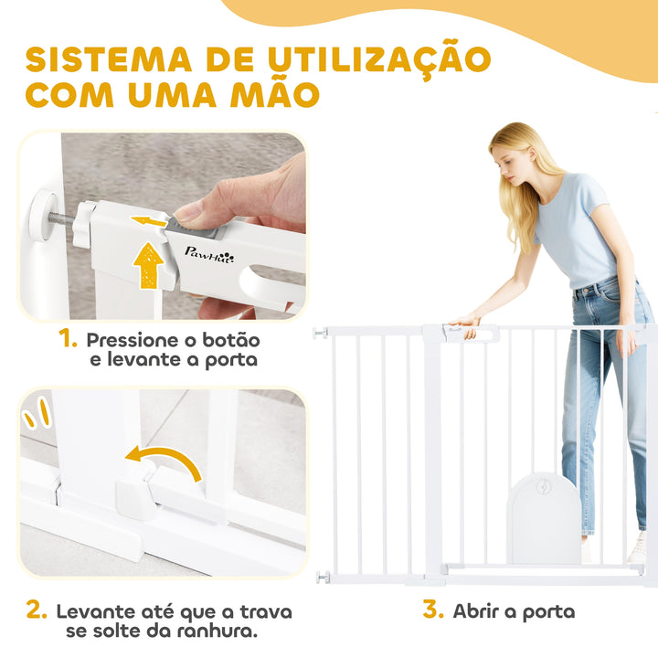 Barreira de Segurança de Cães Animais de Estimação para Escadas e Portas 75-131 cm com 3 Extensões Fechamento Automático e Sistema de Duplo Bloqueio Aço Branco