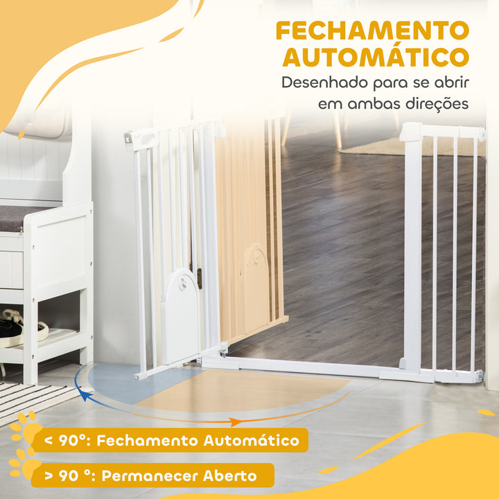 Barreira de Segurança de Cães Animais de Estimação para Escadas e Portas 75-131 cm com 3 Extensões Fechamento Automático e Sistema de Duplo Bloqueio Aço Branco