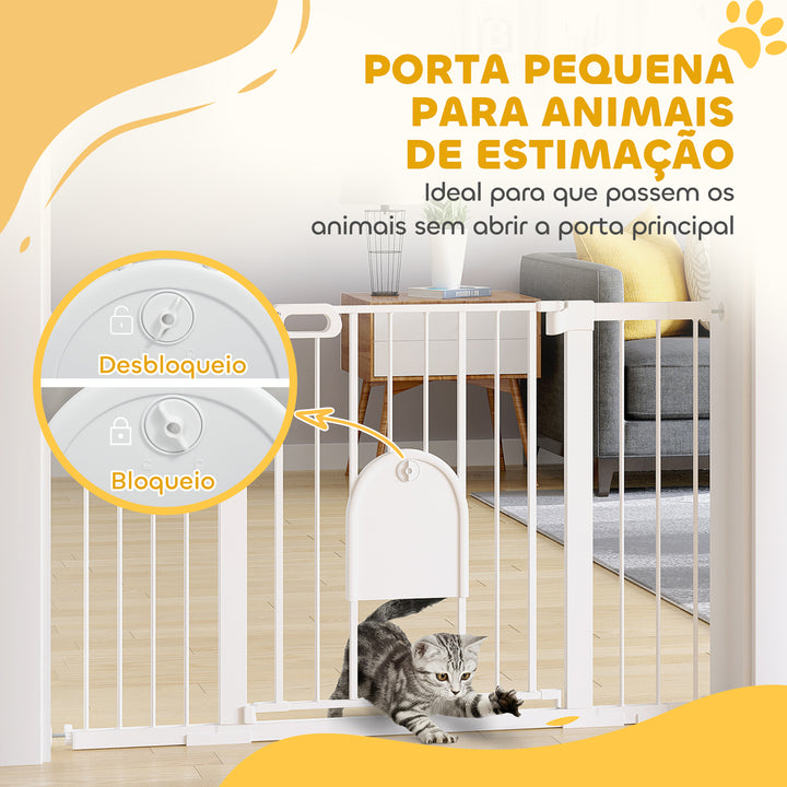 Barreira de Segurança de Cães Animais de Estimação para Escadas e Portas 75-131 cm com 3 Extensões Fechamento Automático e Sistema de Duplo Bloqueio Aço Branco