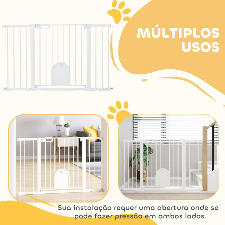 Barreira de Segurança de Cães Animais de Estimação para Escadas e Portas 75-131 cm com 3 Extensões Fechamento Automático e Sistema de Duplo Bloqueio Aço Branco