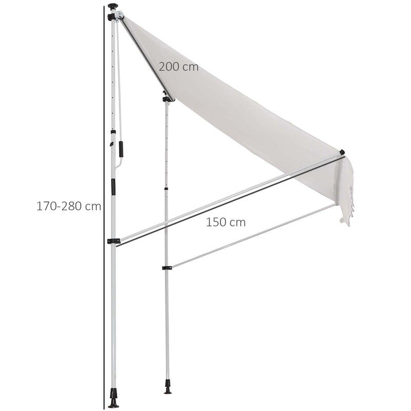 Toldo Manual Retrátil 200x150 cm com Manivela de Alumínio Ângulo Ajustável Proteção Solar para Varanda Jardim Pátio Branco