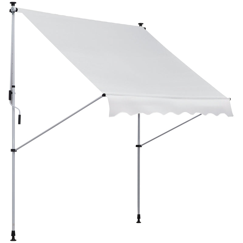 Toldo Manual Retrátil 200x150 cm com Manivela de Alumínio Ângulo Ajustável Proteção Solar para Varanda Jardim Pátio Branco