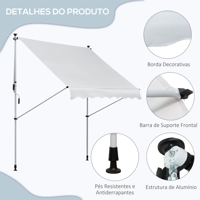 Toldo Manual Retrátil 200x150 cm com Manivela de Alumínio Ângulo Ajustável Proteção Solar para Varanda Jardim Pátio Branco