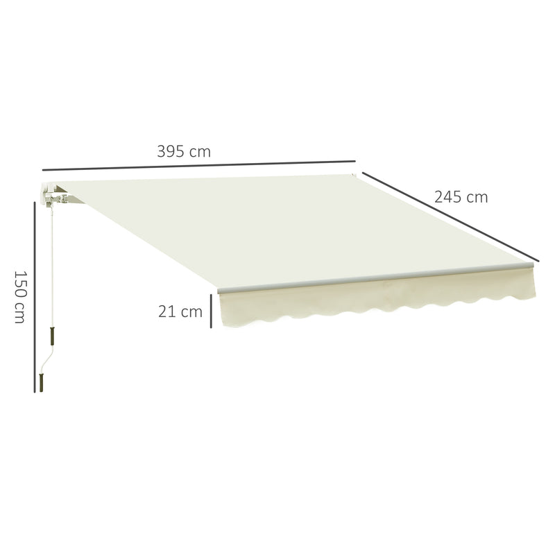 Toldo Manual 395x245 cm Toldo de Varanda Pátio com Manivela de Alumínio e Tecido de Poliéster 280 g/m² Branco