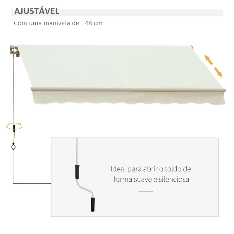 Toldo Manual 395x245 cm Toldo de Varanda Pátio com Manivela de Alumínio e Tecido de Poliéster 280 g/m² Branco