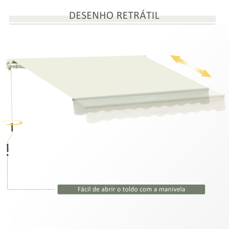 Toldo Manual 395x245 cm Toldo de Varanda Pátio com Manivela de Alumínio e Tecido de Poliéster 280 g/m² Branco