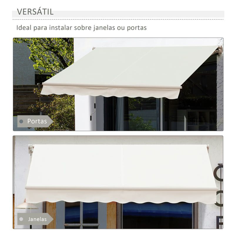 Toldo Manual 395x245 cm Toldo de Varanda Pátio com Manivela de Alumínio e Tecido de Poliéster 280 g/m² Branco