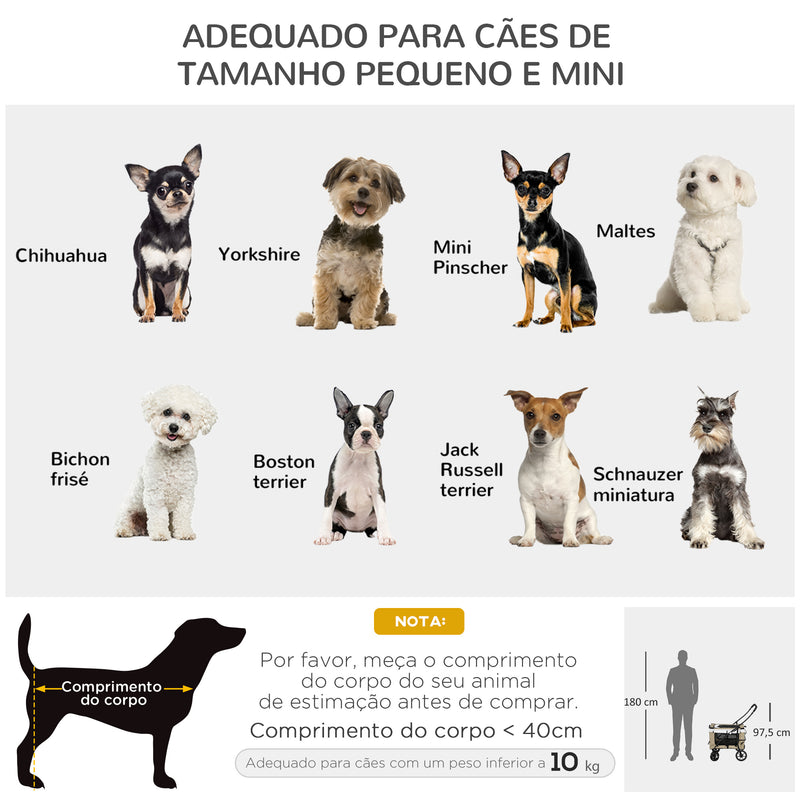 Carrinho para Animais de Estimação Carrinho para Cães Dobrável com Compartimento Desmontável 4 Portas com Fecho de Correr 2 Correias de Segurança e de Transporte 81x58x97,5 cm Cáqui