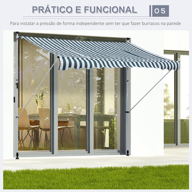 Toldo Manual Retrátil para Exterior 300x150x170-280cm Toldo Enrolável Altura Ajustável com Manivela Proteção Solar para Terraço Balcão Jardim Verde