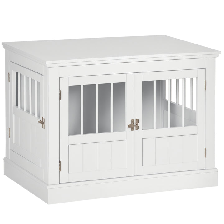 Gaiola para Cães com Mesa Auxiliar Casa para Animais de Estimação Moderna com 3 Portas Francês e Fecho Magnético para Cães Pequenos 78x53x59,3 cm Branco