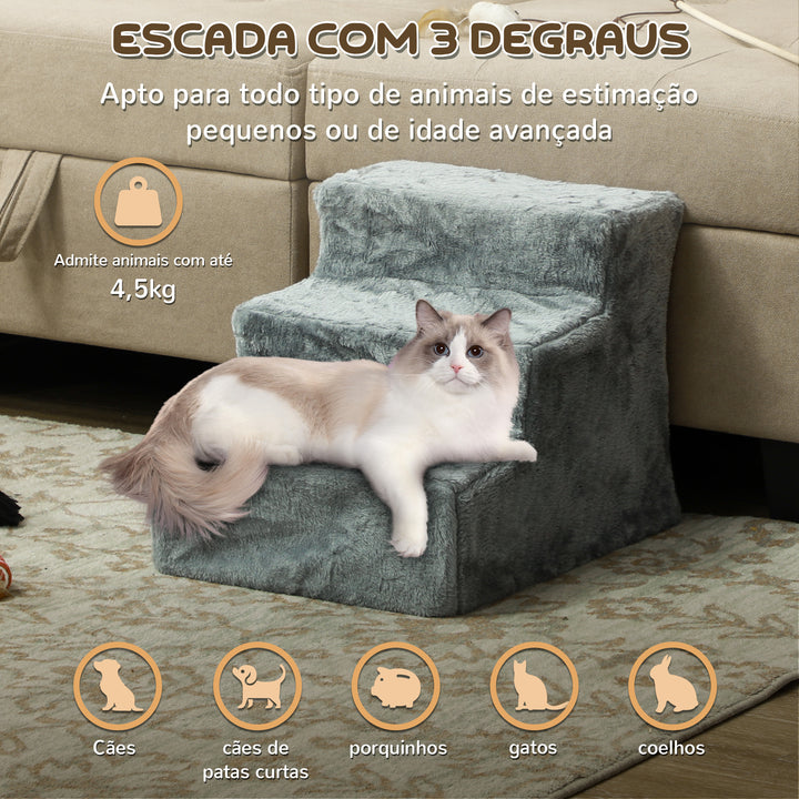 Escada para Animais de Estimação com 3 Degraus 2 em 1 com Capa Removível e Lavável Escada para Cães Gatos 35x46x35 cm Cinza