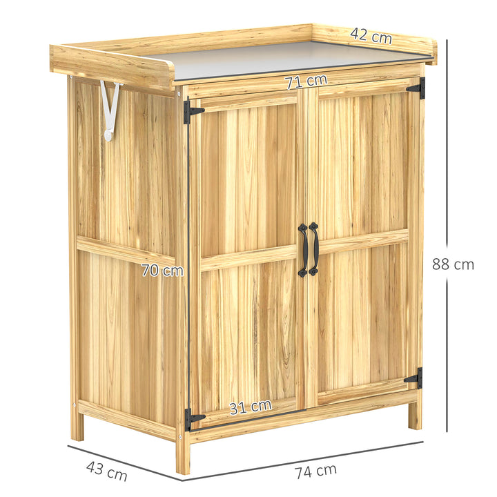 Armário de Exterior em Madeira Caseta de Jardim com Tampo Basculante em Aço Inoxidável Prateleira 2 Portas Armário de Jardim para Armazenamento de Ferramentas 74x43x88 cm Madeira