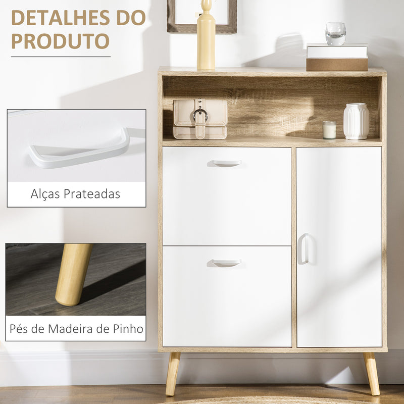 Sapateira para 8 Pares de Sapatos Móvel Sapateiro com 2 Gavetas Prateleira Aberta e Porta para Corredor Entrada Dormitório 80x25,5x112,5cm Madeira e Branco