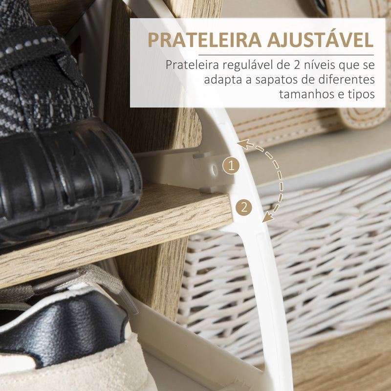 Sapateira para 8 Pares de Sapatos Móvel Sapateiro com 2 Gavetas Prateleira Aberta e Porta para Corredor Entrada Dormitório 80x25,5x112,5cm Madeira e Branco