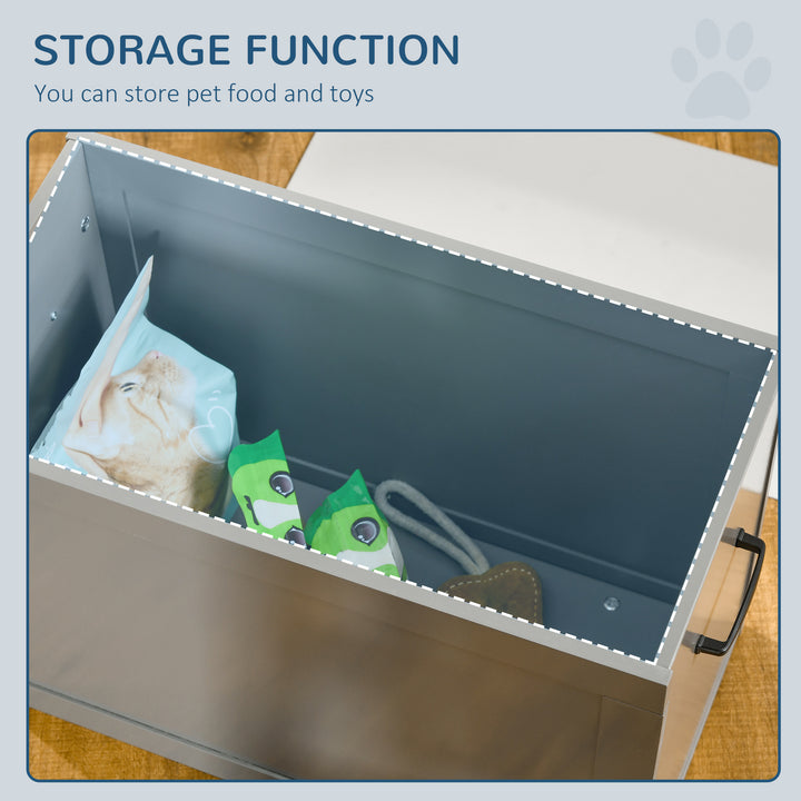 Comedouro Elevado para Cães Comedouro para Cães com 2 Tigelas de Aço Inoxidável e Espaço de Armazenamento Oculto 60x30x41 cm Cinzento