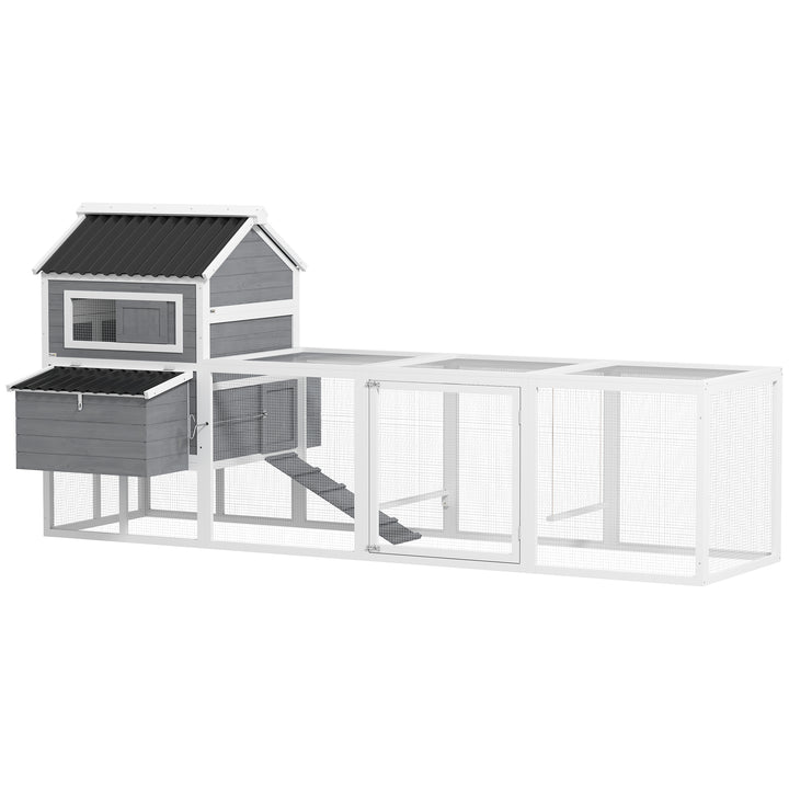 Galinheiro para Exterior Galinheiro de Madeira Gaiola Grande para 10-15 Galinhas com Baloiço Perchas Bandeja Removível e Rampa 315,5x150,5x140,5 cm Cinza