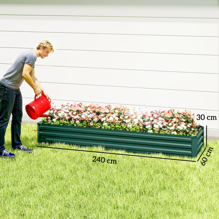 Floreira Exterior Grande Retangular em Aço Galvanizado Horta Urbana para Cultivar Plantas e Ervas Floreira com Base Aberta Resistente às Intempéries 240x60x30 cm Verde