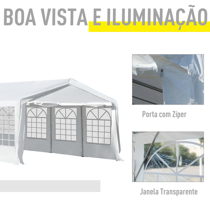 Tenda para Festas 8x4m Tenda de Jardim com 4 Paredes Laterais 8 Janelas para Festas Eventos Casamento Aço PE Branco
