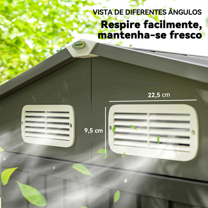 Abrigo de Jardim Exterior 2,27 m² 190x131x188 cm Abrigo Metálico com 2 Ventilações Porta com Fechadura para Armazenamento de Ferramentas Cinza