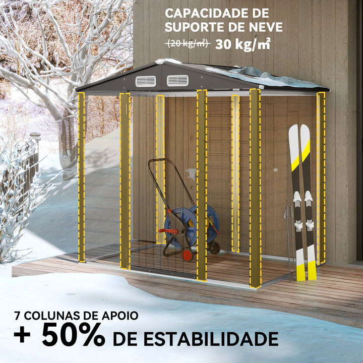 Abrigo de Jardim Exterior 2,27 m² 190x131x188 cm Abrigo Metálico com 2 Ventilações Porta com Fechadura para Armazenamento de Ferramentas Cinza