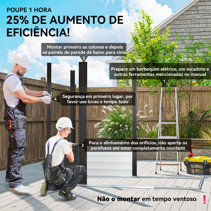 Abrigo de Jardim Exterior 2,27 m² 190x131x188 cm Abrigo Metálico com 2 Ventilações Porta com Fechadura para Armazenamento de Ferramentas Cinza