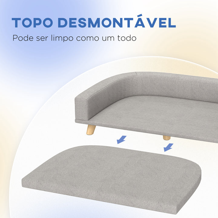 Sofá para Cães Cama Elevada para Cães Estofada com Almofada Lavável e Pés de Madeira de Pinho Carga Máxima 40 kg 98x67x25 cm Cinza
