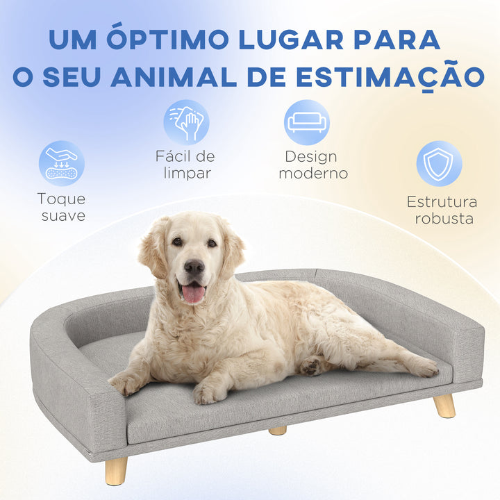 Sofá para Cães Cama Elevada para Cães Estofada com Almofada Lavável e Pés de Madeira de Pinho Carga Máxima 40 kg 98x67x25 cm Cinza