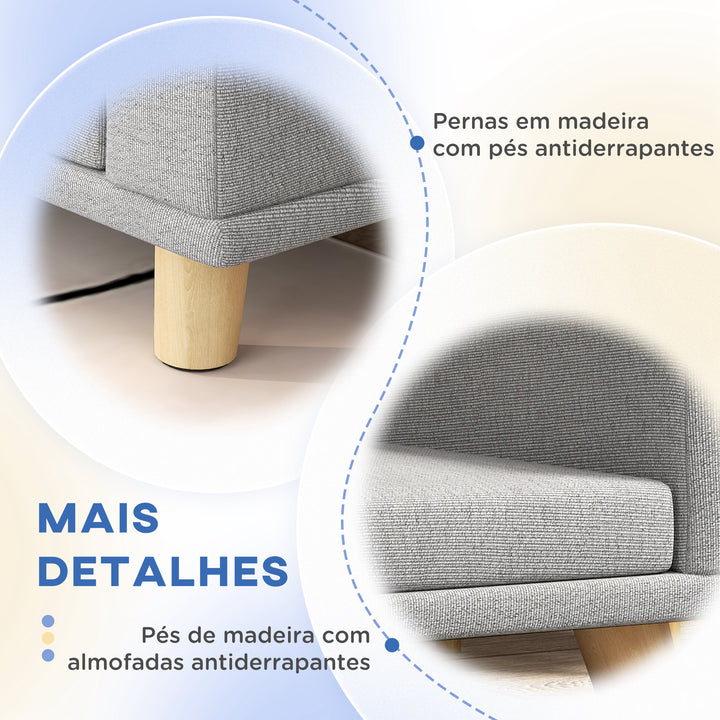 Sofá para Cães Cama Elevada para Cães Estofada com Almofada Lavável e Pés de Madeira de Pinho Carga Máxima 40 kg 98x67x25 cm Cinza
