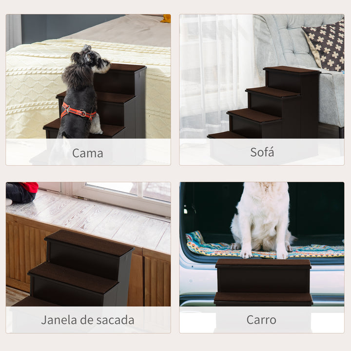 Escada para Animais de Estimação de 4 Degraus Escada para Cães e Gatos com Tapetes Antideslizantes Removíveis Carga 30 kg para Cama Sofá 40x59x54,2 cm Marrom Escuro