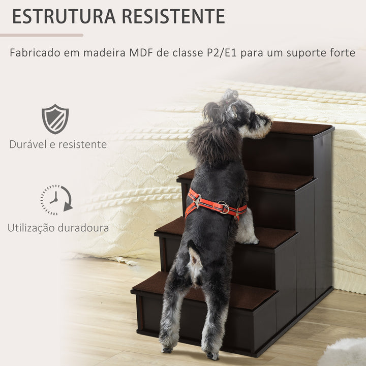 Escada para Animais de Estimação de 4 Degraus Escada para Cães e Gatos com Tapetes Antideslizantes Removíveis Carga 30 kg para Cama Sofá 40x59x54,2 cm Marrom Escuro