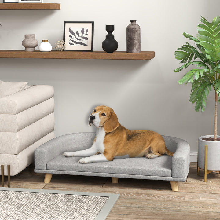 Sofá para Cães Cama Elevada para Cães Estofada com Almofada Lavável e Pés de Madeira de Pinho Carga Máxima 40 kg 98x67x25 cm Cinza