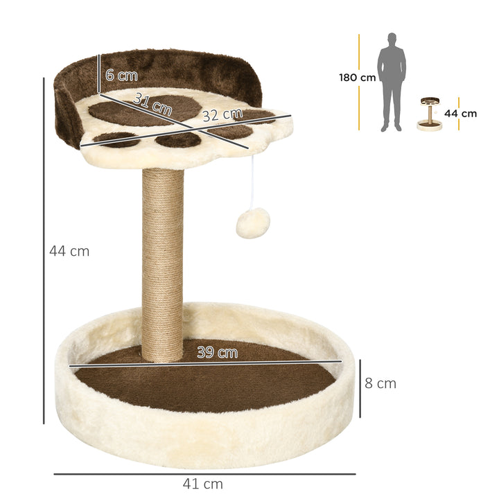 Arranhador para Gatos Altura 44 cm Torre de Escalada com 2 Camas Poste de Juta Brinquedo Pendurado Ø41x44 cm Marrom