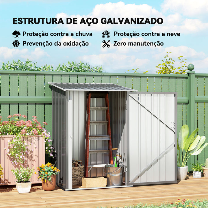 Abrigo de Jardim 0,92 m² 100x103x160 cm Abrigo Exterior de Aço Galvanizado com Porta Fechadura e Teto Inclinado para Armazenamento de Ferramentas Cinza