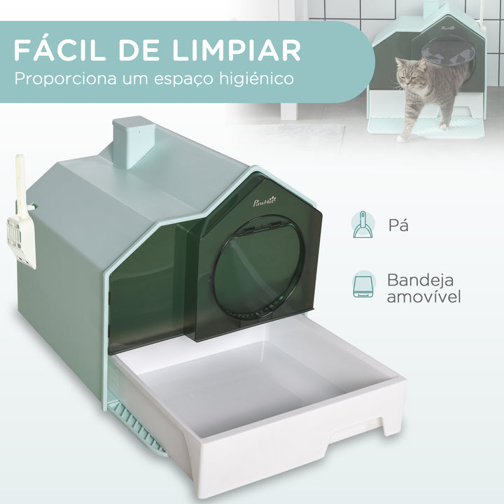 Caixa de Areia para Gatos Caixa de Areia Fechada para Gatos com Bandeja Amovível Pá e Filtro Desodorizante 47x45x42 cm Azul