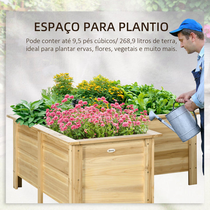 Floreira Elevada de Madeira Floreira Exterior em Forma de L com Forro Não Tecido Horta Urbana para Cultivo de Plantas e Flores Jardim ou Terraço, 120x120x50 cm Madeira