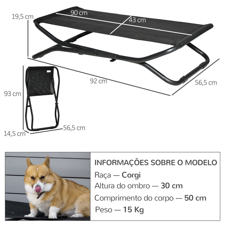 Cama Elevada para Cães Dobrável Cama para Animais de Estimação Pequenos e Médios com Tecido de Malha Respirável Estrutura de Aço para Interior e Exterior 92x56,5x19,5cm Preto