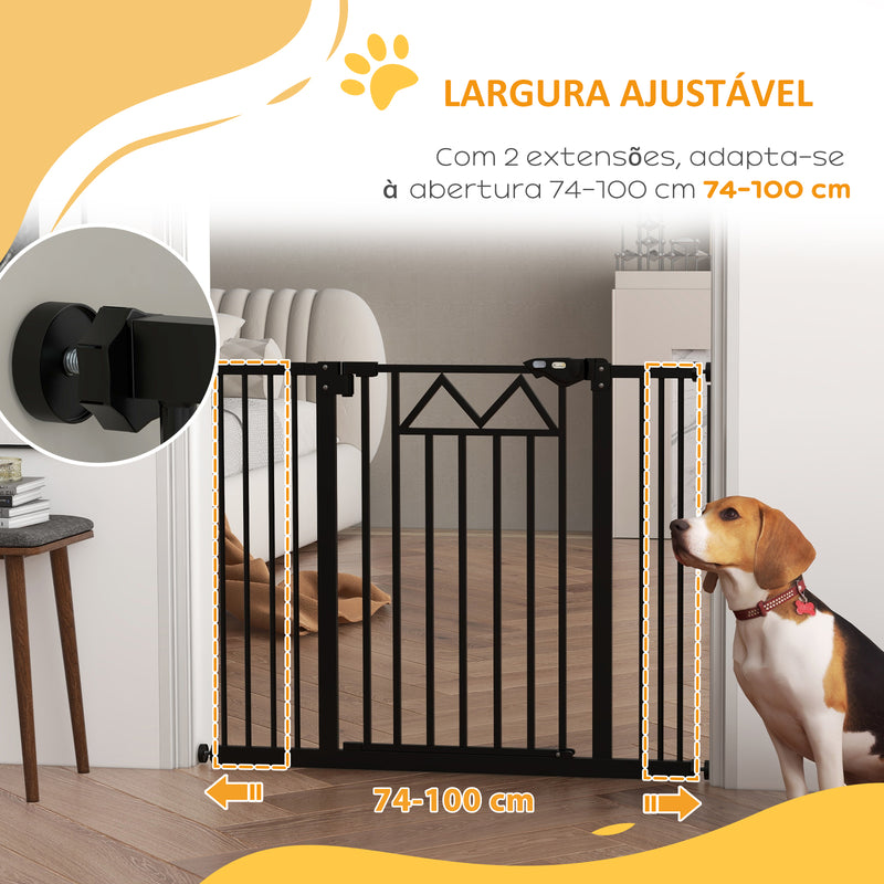 Barreira de Segurança Extensível Barreira para Animais de Estimação com Fecho Automático e Sistema de Duplo Bloqueio para Porta Corredor Escada 74-100x76 cm Preto