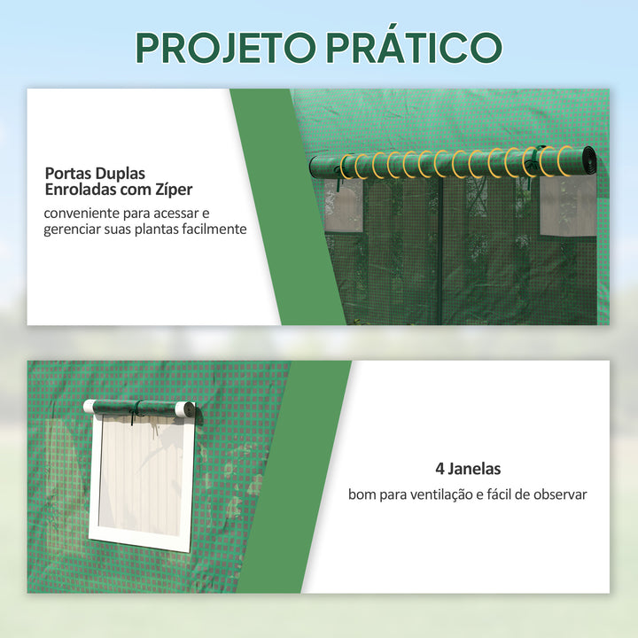 Estufa Jardim Tipo Túnel com 4 janelas e 2 portas para Plantas de PE de aço 300x100x200 cm Verde