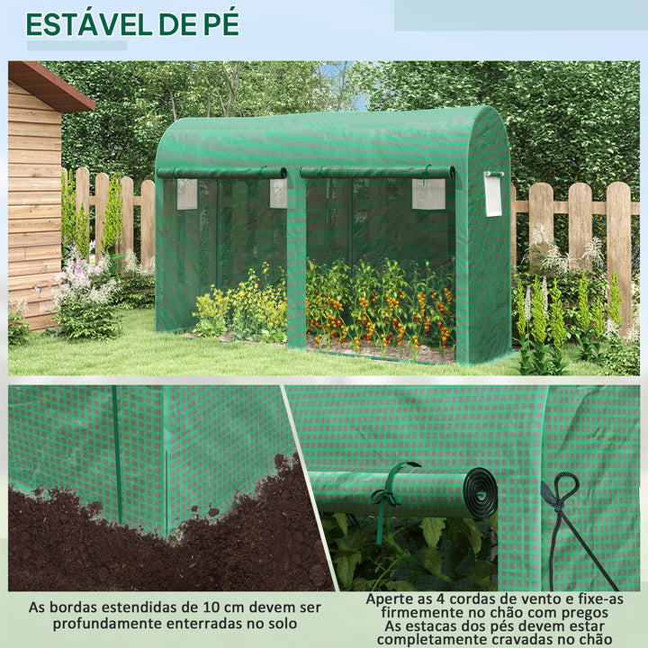 Estufa Jardim Tipo Túnel com 4 janelas e 2 portas para Plantas de PE de aço 300x100x200 cm Verde