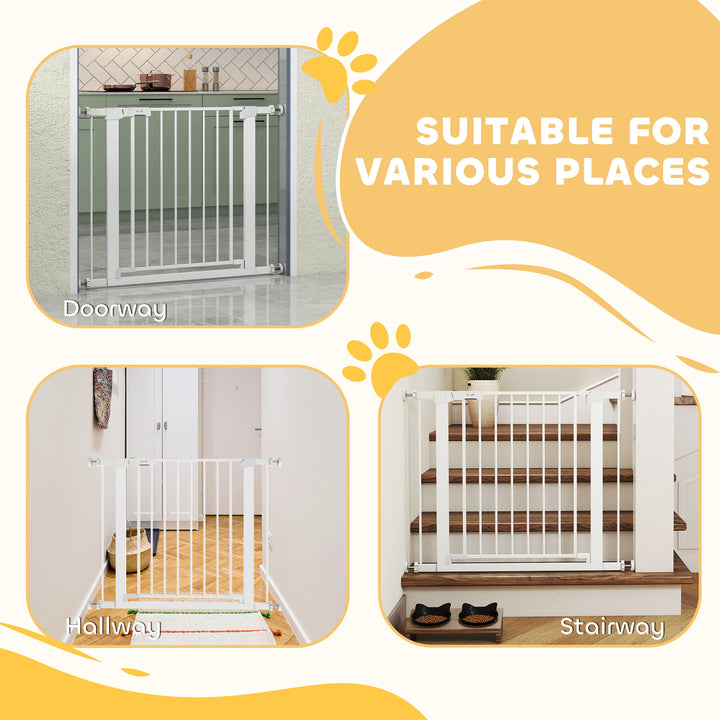 Barreira de Segurança para Cães Animais de Estimação 75-96cm para Escadas Portas e Corredores com Fechamento Automático Altura 76cm Branco